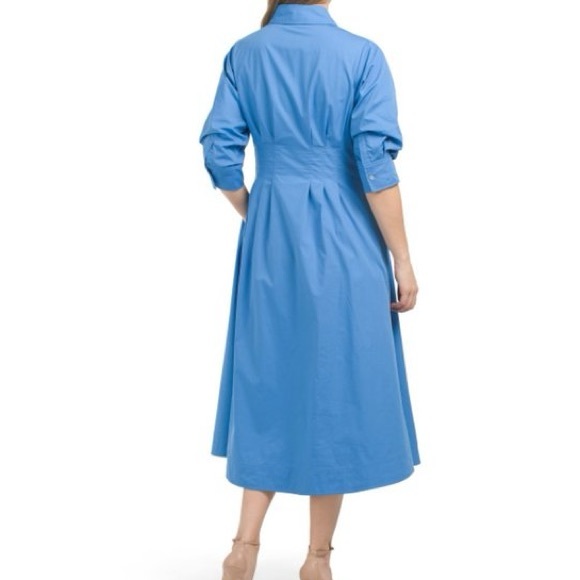 💕💕ELIE TAHARI French Blue Button Down Gathered Sleeve Midi Dress, size 6 US💕 - Picture 2 of 10